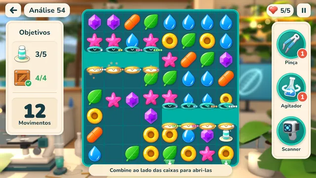 Tabuleiro de Análise com amostras coloridas e objetivos da fase